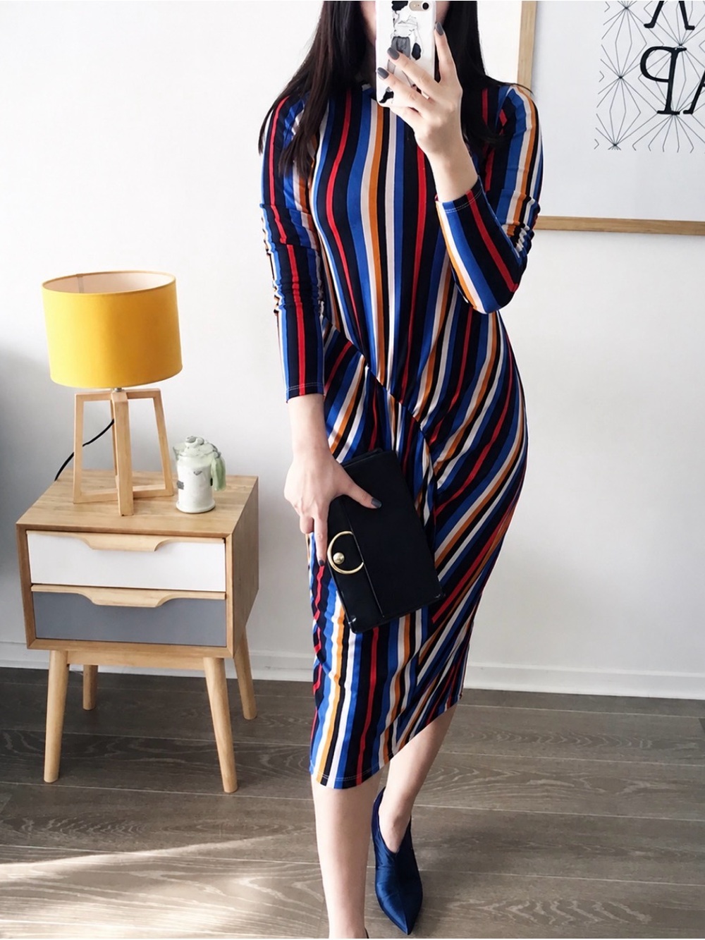 ZARA Art Deco Stripe Ribbed Twist Midi Dress Size M - Picture 9 of 9